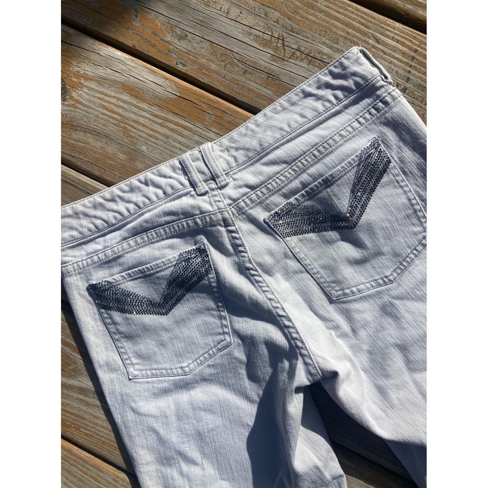 White House Black Market Noir Light Gray Rhinestone Bootcut Jeans Womens 2R - Picture 6 of 7
